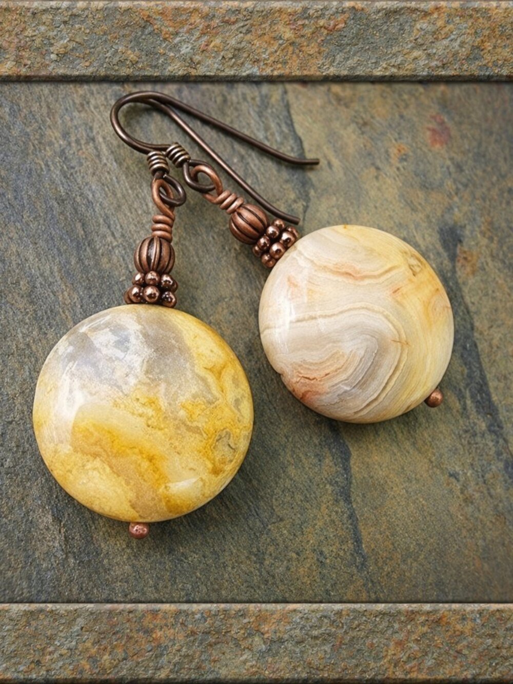 Mexican Lace Agate Earrings Copper Hypoallergenic Niobium Hooks